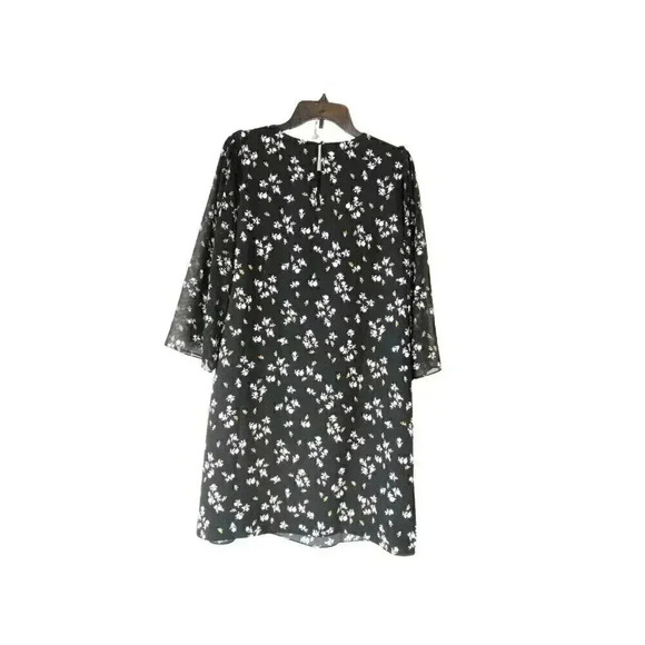 Ann Taylor Womens A-Line Dress Black Floral Button Loop Long Sleeve Size 8 - Picture 2 of 13